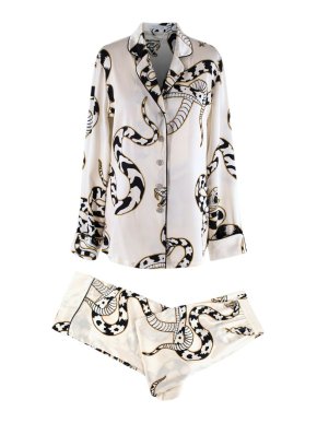 Olivia von Halle Lila Sassoon Ivory Snake-Print Silk Pyjama Set