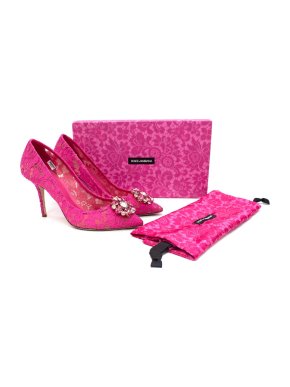 Dolce & Gabbana Belluci Taormina Pink Lace Embellished Pumps