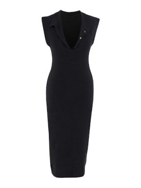 Jacquemus La Robe Santon Black Linen Knit Polo Dress