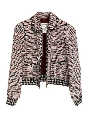 Chanel Ecru, Black & Red Hand Embellished Tweed Collectors Jacket