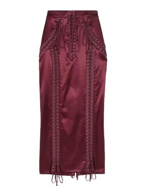 Dolce & Gabbana Lace-up Stretch-satin Midi Skirt in Crimson
