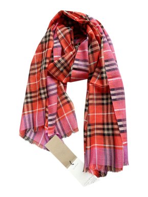 Burberry Red Check Wool & Silk Scarf