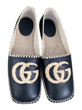 Gucci Black Leather Raffia Embroidered Miguel Espadrilles
