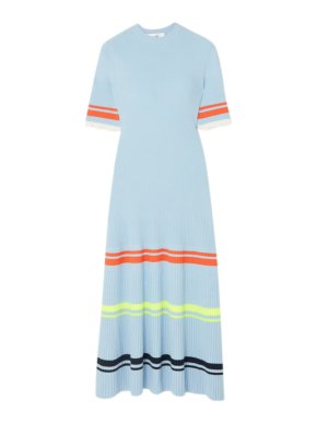 Victoria Victoria Beckham Ruffled striped ribbed-knit midi dress