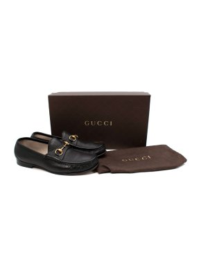 Gucci Vernice Naplack 1953 Black Grained Leather Horsebit Loafers