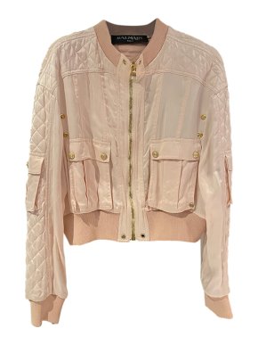 Balmain Blush Quilted Cotton Bomber Jacket