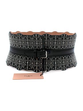 Alaia Black Leather Studded Corset Belt
