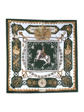 Hermes Vintage Ludovicus Magnus Silk Twill Deep Green & Ivory Scarf