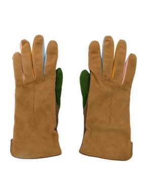 Leo Rosa Colourblock Cashmere Lined Suede Gloves Size 7