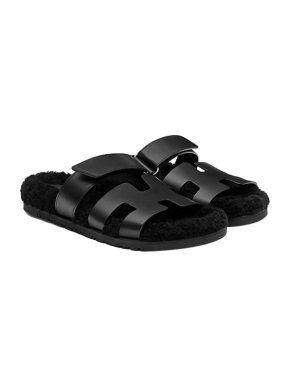 Hermes Black Shearling Lined Chypre Sandals