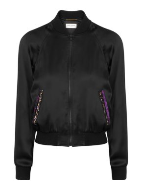 Saint Laurent Black Satin Embroidered Bomber