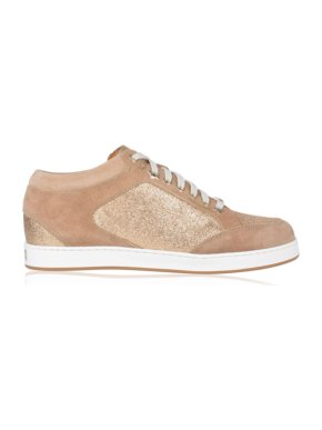 Jimmy Choo Glitter & Suede Nude Miami Sneakers