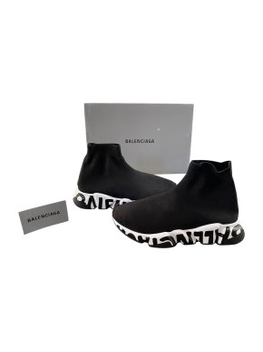 Balenciaga White Logo Sole Knit Speed Sneakers