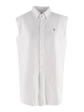 Ralph Lauren White Cotton Frayed Sleeveless Shirt