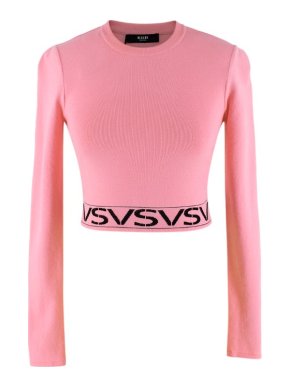 Versus Versace Bubblegum Pink Logo Intarsia Cropped Longsleeve Top