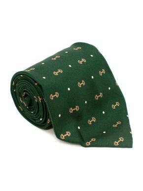 Gucci Emerald Green Silk Twill Horsebit Print Tie