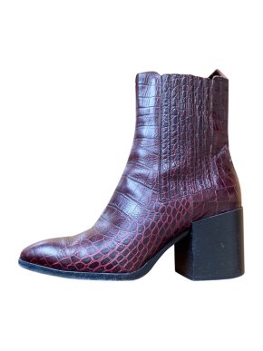 Aeyde Burgundy Croc Embossed Ankle Boots