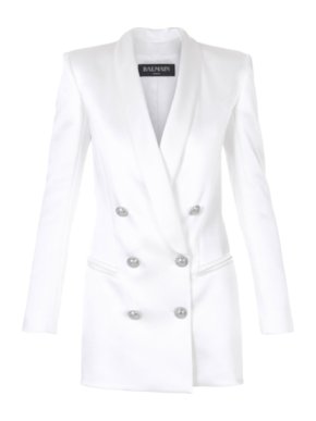 Balmain White satin double-breasted blazer dress