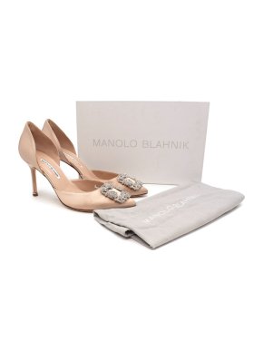 Manolo Blahnik Hangisido Champagne Satin Pumps