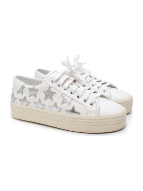 Saint Laurent White California Court Silver Star Leather Sneakers