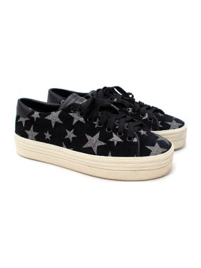 Saint Laurent Black Suede California Court Silver Star Sneakers