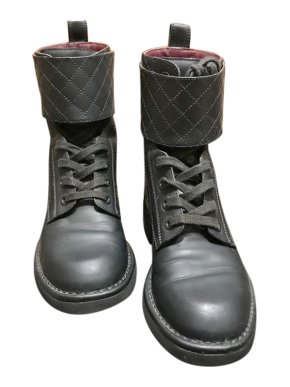 Chanel Black Stitch Quilt Buckle Strap Ankle Boots