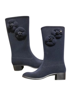 Chanel Blue Velvet Camellia Tall Boots