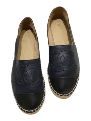 Chanel Navy Leather CC Espadrilles
