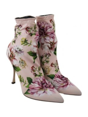 Dolce & Gabbana Blush Floral Print Stretch Sock Ankle Boots