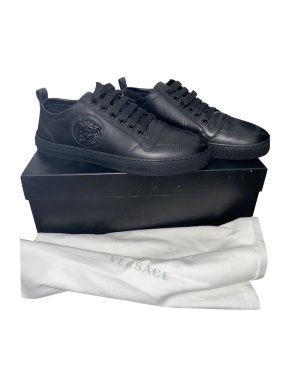 Versace Black Leather Medusa Head Low Sneakers