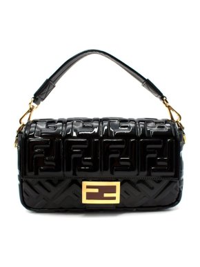 Fendi Black Patent New Season Medium Baguette Shoulder Bag