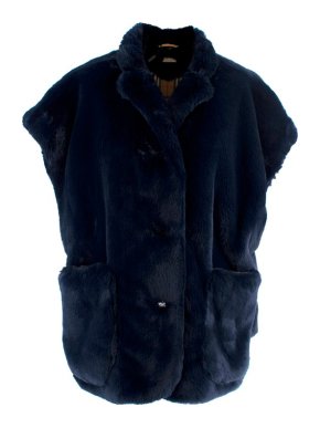 Burberry Whalton Navy Faux-Fur Short Cape Jacket