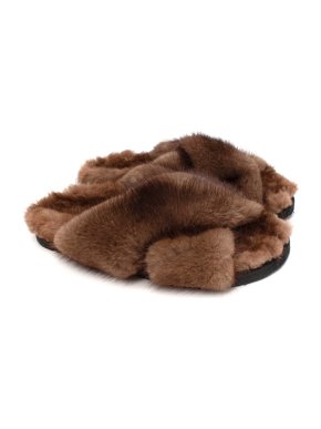 Weekend MaxMara Veruska Natural Brown Mink Fur Slides