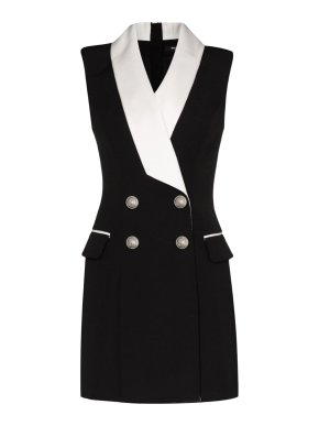 Balmain Double Breasted Black & White Sleeveless Blazer Dress