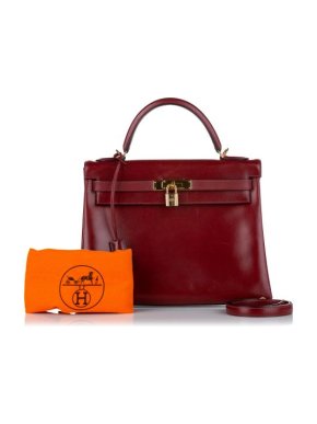 Hermes Red Vintage Box Calfskin Kelly Retourne 32 GHW