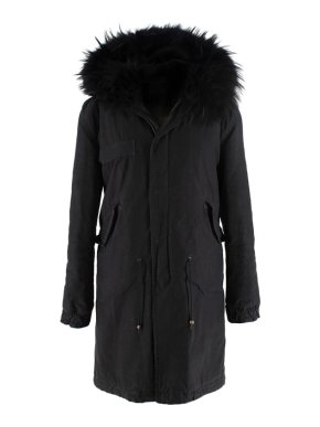 Mr & Mrs Italy Black Fox & Racoon Fur Cotton Canvas Parka