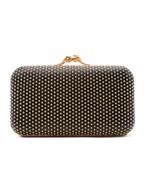 Alexander McQueen Black Leather Studded Skull Clasp Clutch Bag