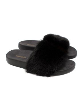 Dolce & Gabbana Black Mink Fur Slides