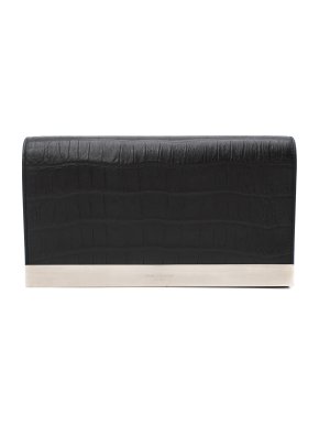 Saint Laurent Black Leather Embossed Crocodile Clutch Bag