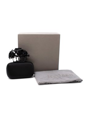 Alexander McQueen Black Satin 3D Enamel Roses Knuckle Clutch