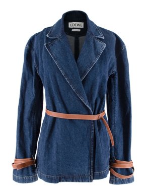 Loewe Blue Denim Blazer with Leather Belt & Wrist Ties
