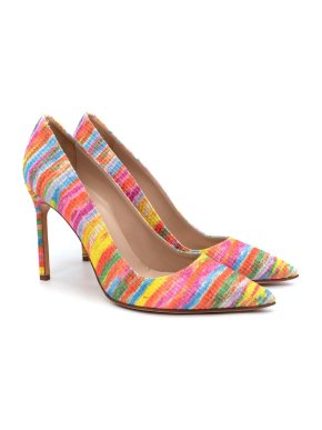 Manolo Blahnik Rainbow Striped Tweed Point-Toe Pumps
