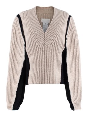 Maison Margiela Oatmeal & Black Chunky Ribbed V-Neck Jumper