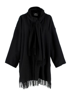 Salvatore Ferragamo Black Cashmere Fringed Poncho Coat