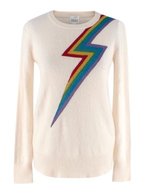 Madeleine Thompson Ivory Cashmere Metallic Lightening Bolt Sweater