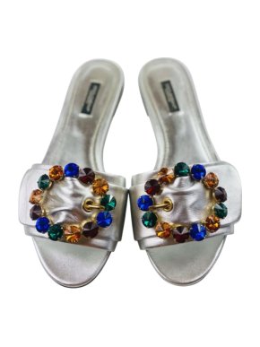Dolce & Gabbana Crystal Embellished Metallic Slides