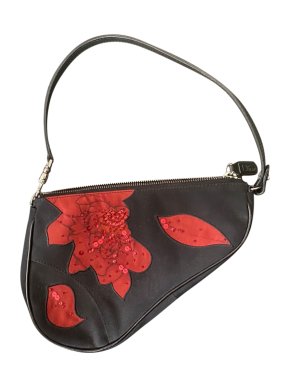 Dior by John Galliano Black & Red Floral Small Saddle Bag