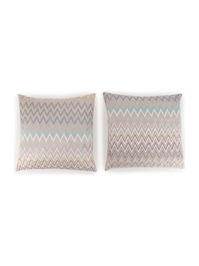 Missoni Home Silver Tone Zig-Zag Embroidered set of 2 Cushions