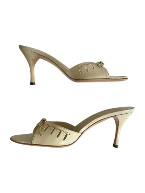 Gucci by Tom Ford Beige Gold Tone Bamboo Mules
