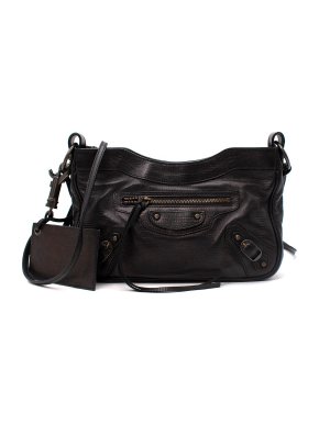 Balenciaga Black Lizard Embossed Leather City Hip Bag